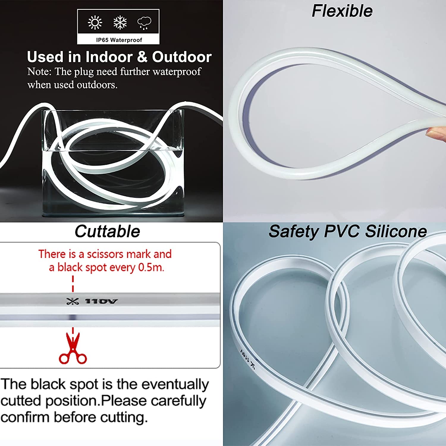 110-V-LED-NeonlichterkettenTageslichtweiß UL-zertifiziert